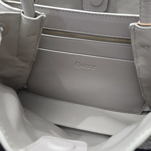 NWT QUINCE LARGE ITALIAN LEATHER HANDWOVEN SATCHEL TOTE BAG IN TAUPE - Picture 9 of 15